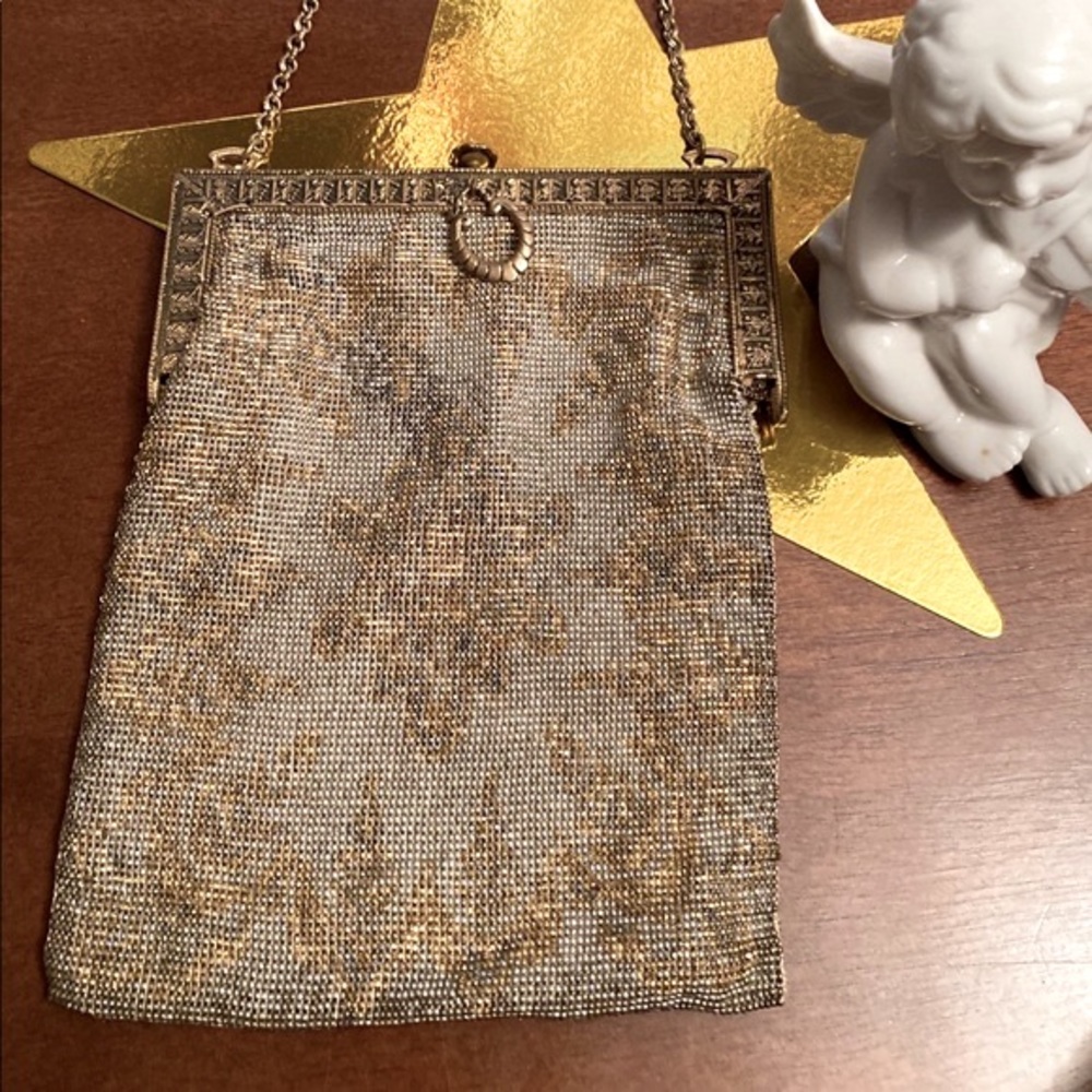 Stunning Antique Vintage fabric tapestry bag satin lined ornate goldtone clasp